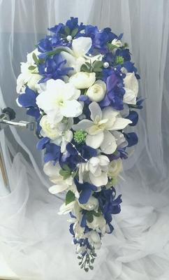 Svatební kytice- Modrobílá (umělá) - Obrázok č. 1