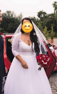 Svatební šaty, závoj s perličkami, spodnička a obal na šaty - Obrázok č. 1